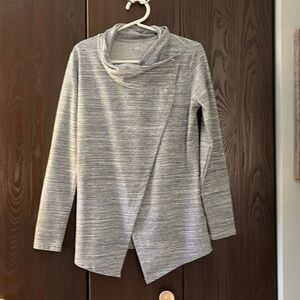 Danskin cowl neck,long sleeved top. Gray and white . Size Small